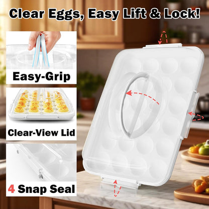 Deviled Egg Containers with Lid - Reusable Platter 2 Pack 48 Count Storage Tray with Handle for Potlucks, Tea Parties, Party, Thanksgiving, Picnics, Refrigerator, Christmas, Easter, Brunches (Blue)