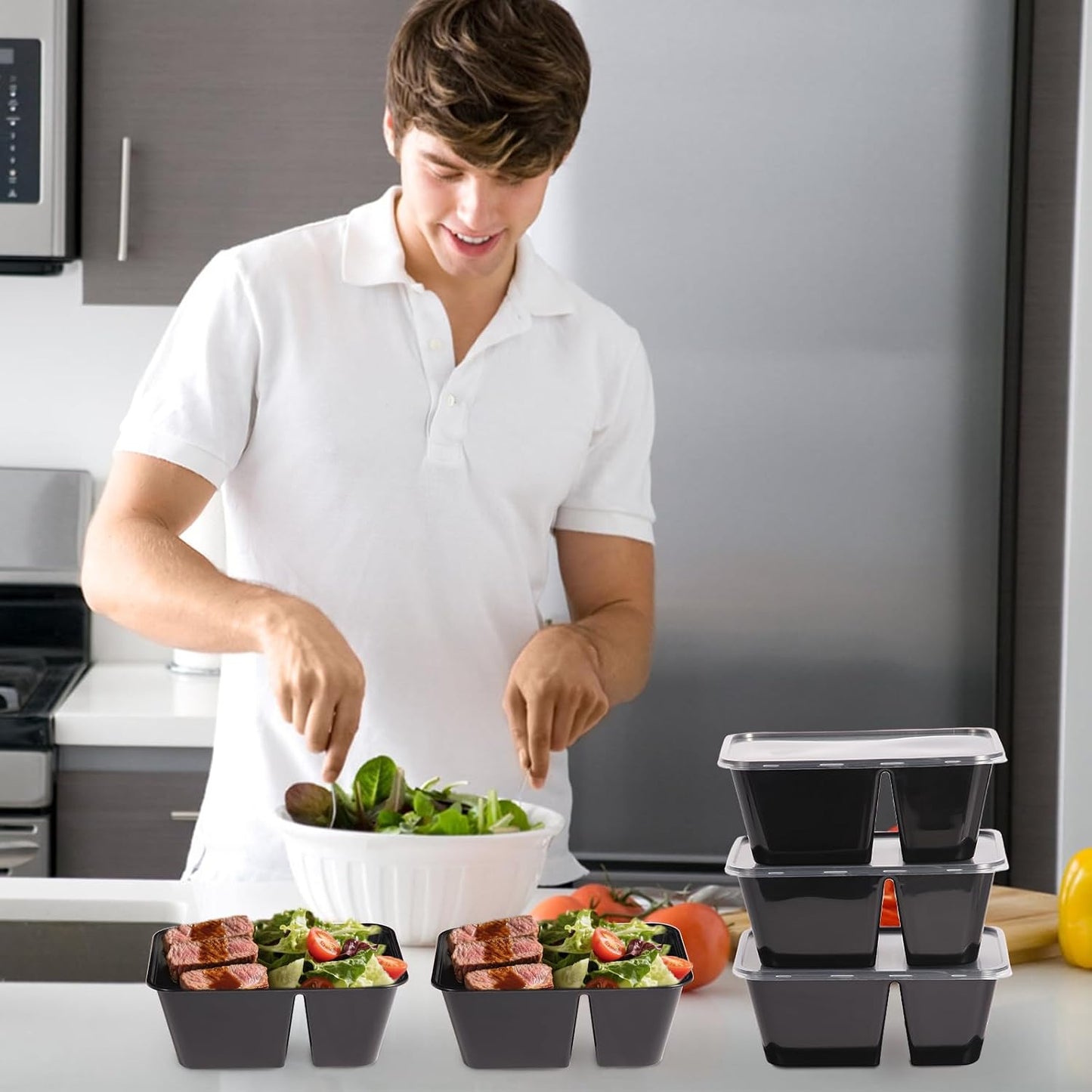Qewro 10Pack 32oz Meal Prep Containers Disposable Food Storage Containers with Lids, 1-Compartment Reusable Food Storage Plastic Stackable To Go Boxes Microwave, Freezer, Dishwasher Safe