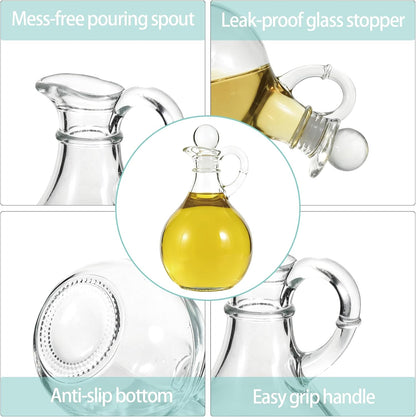 Oil and Vinegar Cruet Set of 2, Glass Oil and Vinegar Dispenser with Airtight Stopper, Glass Condiment Container for Homemade Oil, Salad Dressing
