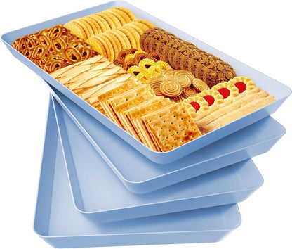 WOWBOX 4 pcs Serving Tray for Party, Grilling Accessories, Serving Platters for Snacks, Fruit, Reusable Plastic Trays for Serving Food and Pantry Organization in Kitchen & for Mothers Day Parties