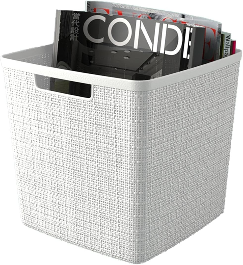 Curver Set of 4 Large 18L Easy Access Jute Decorative Plastic Organization and Storage Baskets - Perfect Bins for Home Office, Closet Shelves, Kitchen Pantry and All Bedroom Essentials, Black