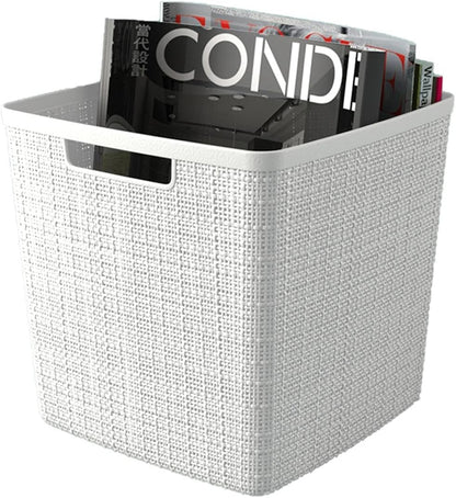 Curver Set of 4 Large 18L Easy Access Jute Decorative Plastic Organization and Storage Baskets - Perfect Bins for Home Office, Closet Shelves, Kitchen Pantry and All Bedroom Essentials, Black