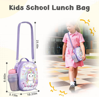 Reusable Insulated Lunch Bag for Kids Teens & Adults with Adjustable Shoulder Strap - Large Durable Lunch Bag Tote for School Travel Picnic Work - Leakproof Design Lunch Carrier (Black -3D Dinosaur)