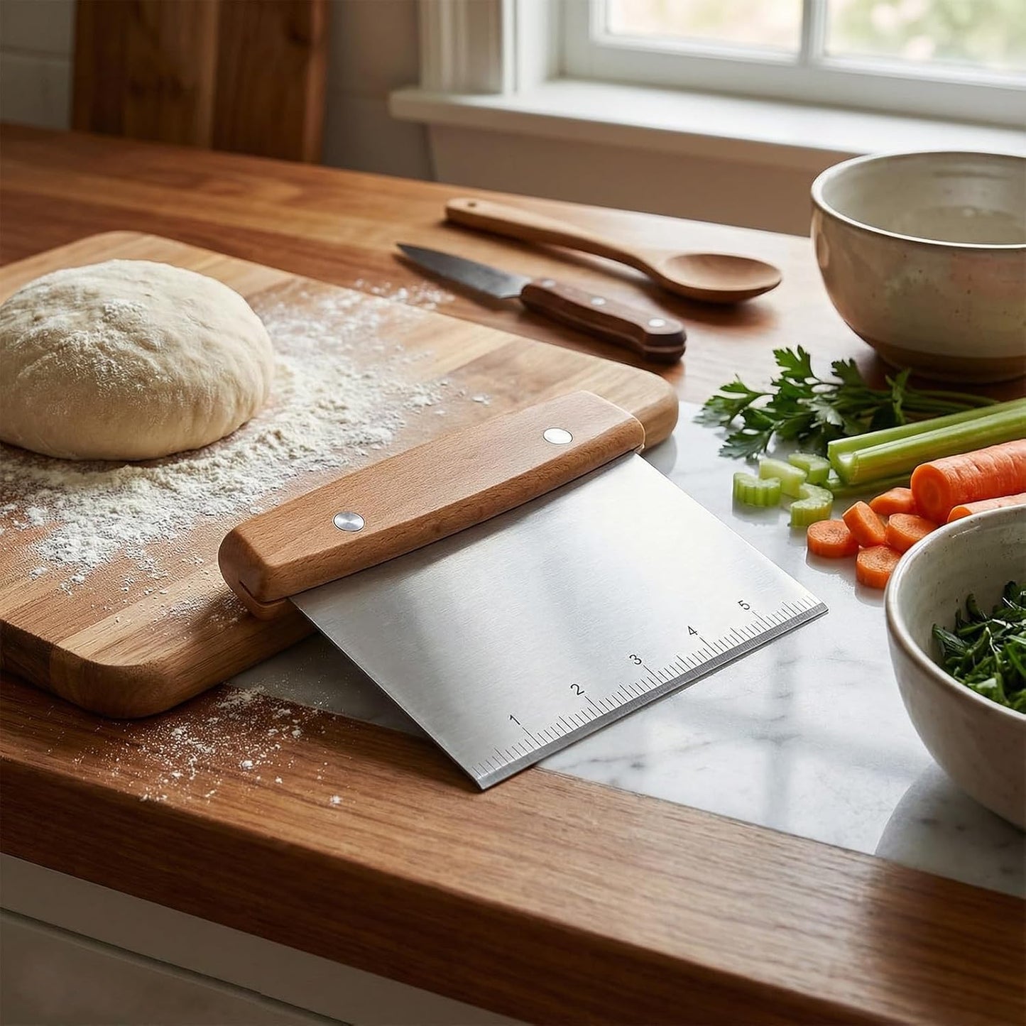 Dough Cutter, Kitchen Scraper, Food Scraper, Multipurpose Pastry Pizza Baking Cooking Cutting Board, Bench Scraper Kitchen Tool, Stainless Steel Metal Griddle Scraper Chopper Tool