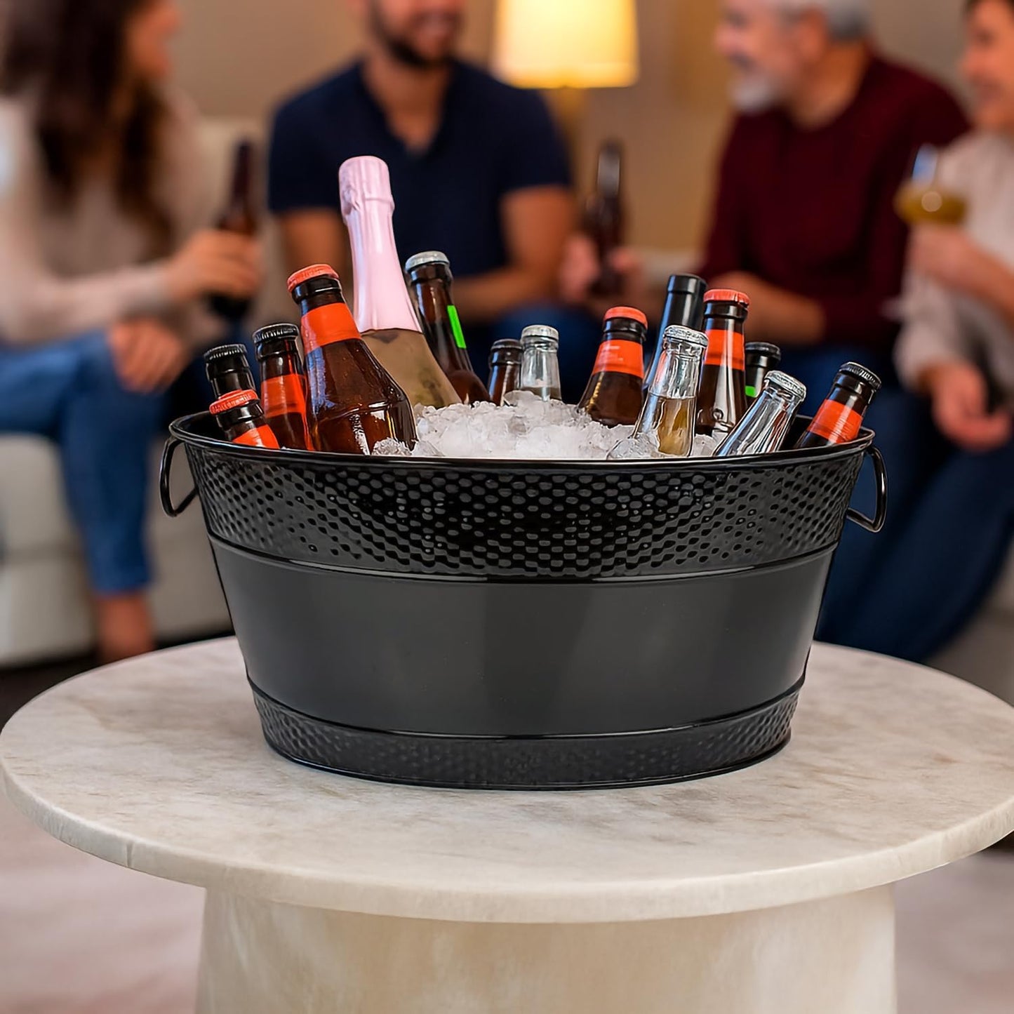 BREKX White Drink Cooler for Parties, Sealed Leak & Rust Resistant Galvanized Tub, Large Ice Bucket and Drink Bucket with Handles, 15 Quarts (4 Gallon), Oval Bucket with Easy to Clean Glossy Finish