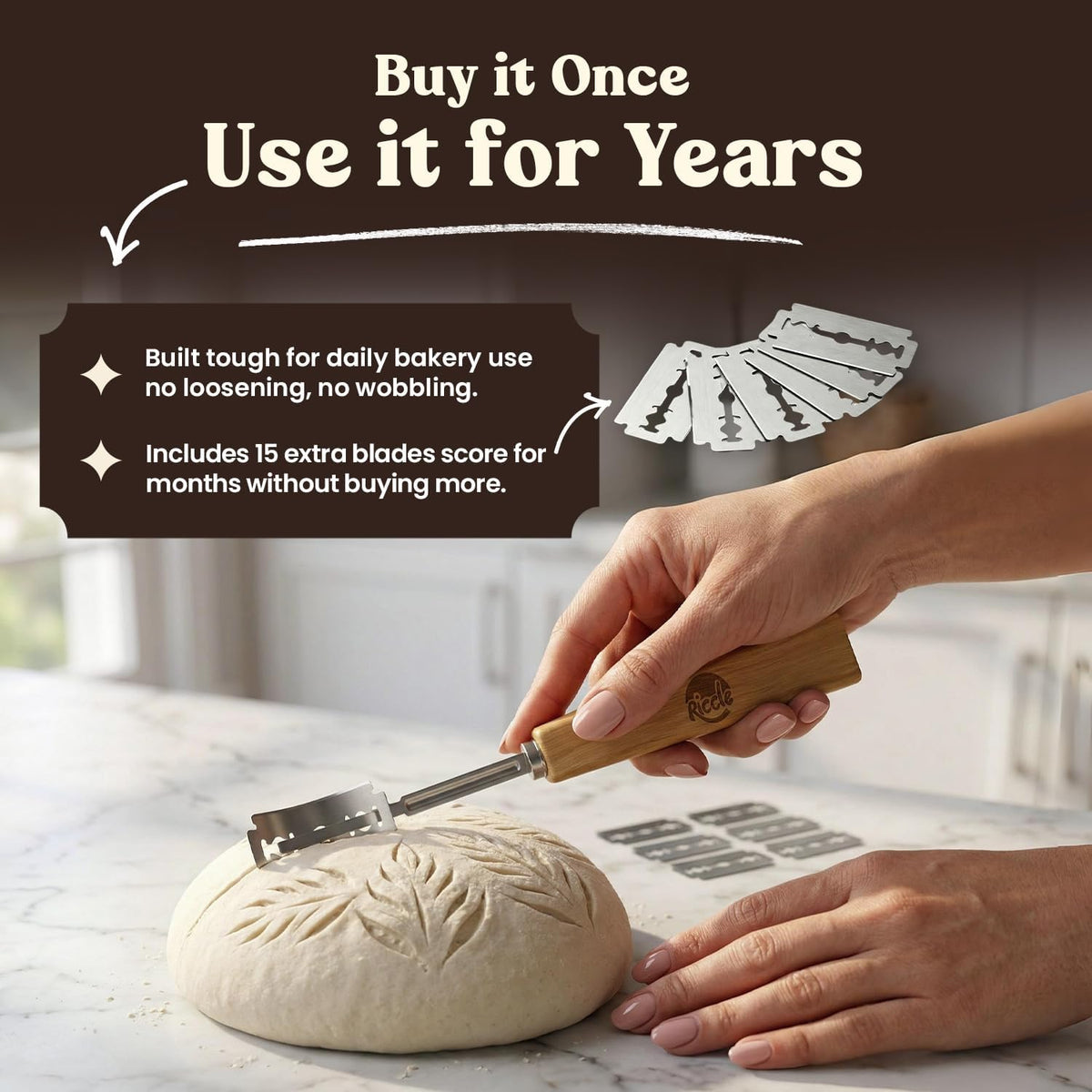 RICCLE Bread Lame, Sourdough Scoring Tool, Bread Scoring Tool, 10-Blade Set