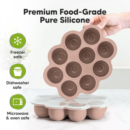 KeaBabies Silicone Food Freezer Trays with Lid, 2oz x 10 Pods Baby Food Storage Containers, Easy Puree Meal Prep, Breast Milk Silicone Freezer Molds, Dishwasher, Microwave Safe, BPA-Free (Slate)