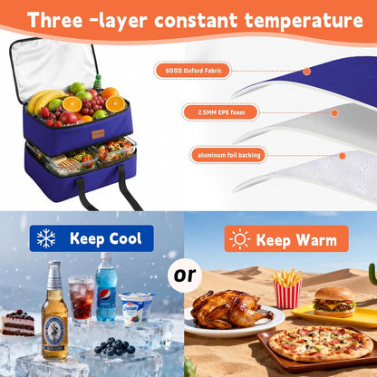 Insulated Casserole Carrier, Double Decker Food Carriers for Hot or Cold Food, Portable Leakproof Thermal Bag for Travel/Potluck Parties/Picnic/Cookouts (Red)