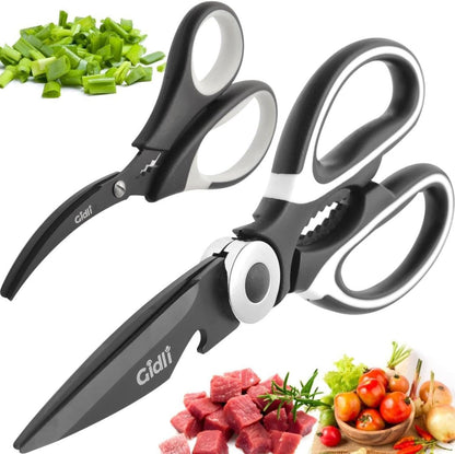 Kitchen Shears by Gidli - Liftime Replacement Warranty* - Includes Seafood Scissors As a Bonus - Heavy Duty Utility Stainless Steel All Purpose Ultra Sharp Scissors for Food/Cooking