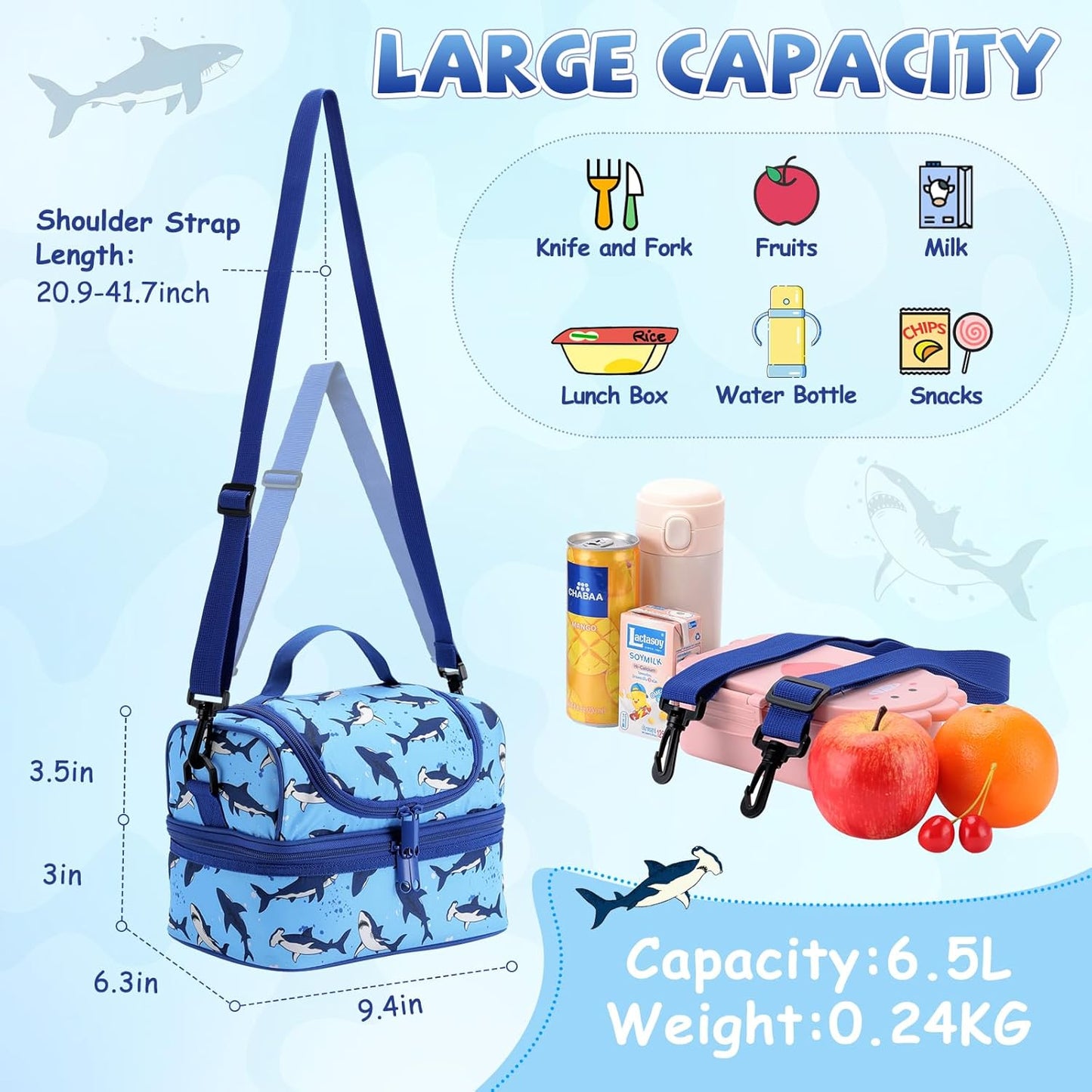 Lunch Bag for Girls,ChaseChic Insulated Lightweight Lunch Boxes for Kids Boys Dual Compartment Lunch Organizer Leak-Proof Cooler Bag with Detachable Adjustable Shoulder Strap,Purple Butterflies