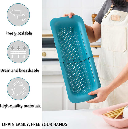 KesaPlan Collapsible Sink Colanders and Strainers Basket Over the Colander Extendable Plastic Fruit Vegetable Strainer Drainer for Kitchen(Length 14.3-19.4 inch)(Gray Set of 2)