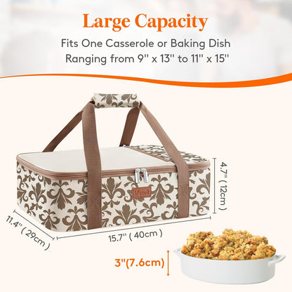 Lifewit Insulated Single Decker Casserole Carrier for Hot or Cold Food, Lasagna Lugger Holder Fits 9" x 13" Baking Dish, Thermal Lunch Tote Bag for Potluck Parties, Picnic and Cookouts, Black