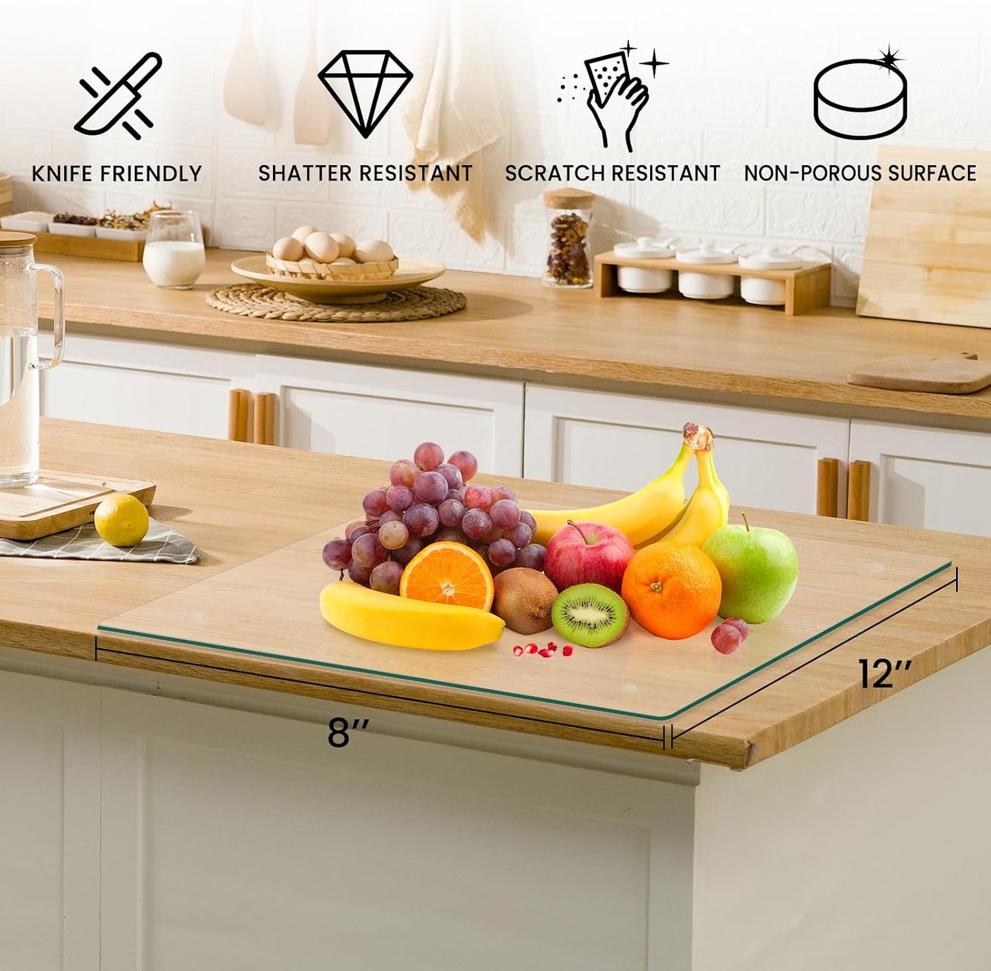 Tempered Glass Cutting Boards for Kitchen, 2Pcs Glass Chopping Boards, 16"x12" & 12"x8" Clear Glass Cutting Board Set With NonSlip Feet, Scratch Resistant, Heat Resistant, Easy to Clean