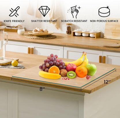 Tempered Glass Cutting Boards for Kitchen, 2Pcs Glass Chopping Boards, 16"x12" & 12"x8" Clear Glass Cutting Board Set With NonSlip Feet, Scratch Resistant, Heat Resistant, Easy to Clean