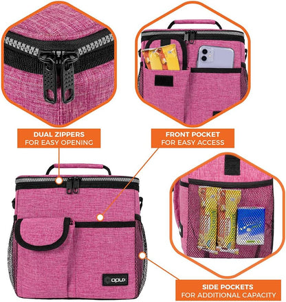 opux Insulated Lunch Bag for Men Women, Leakproof Black Lunch Box for Work, Portable Soft Lunch Cooler Bag with Shoulder Strap, Adult Lunchbox Lunch Pail for Kid Boy Girl School, 14 Can/8L