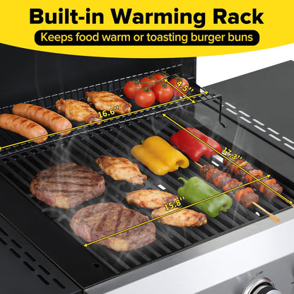 CIG GARDEN 3-Burner Gas Grill & Griddle Combo, 2-in-1 Propane BBQ with Stainless Steel Griddle, Cast Iron Grates & Lid - 30,000 BTU Flat Top for Patio, Backyard, Camping