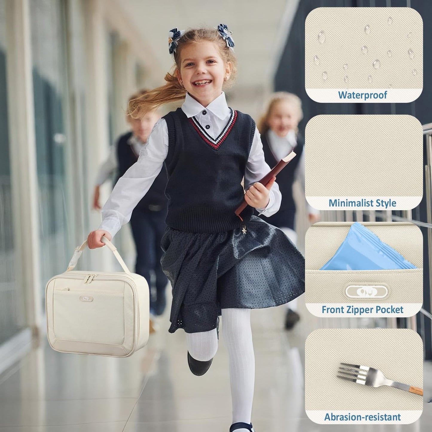 Lunch Box Kids Insulated Lunch Bag for Boys Girls Cute Reusable Lunch Tote Bag Waterproof Portable Thermal Lunch Box Kids for School Picnic Travel Black