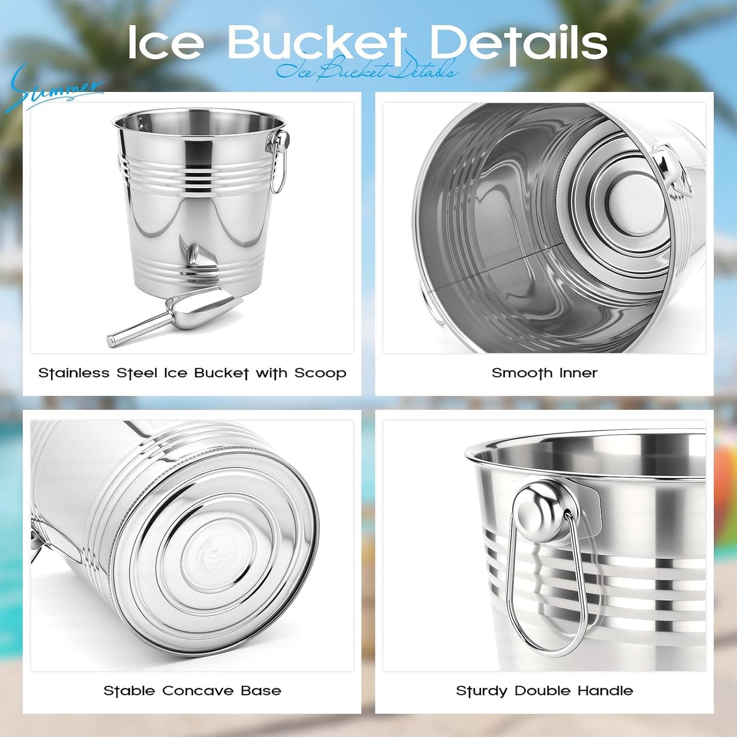 meekoo 10 Set 5.3 QT / 5 L Ice Bucket with Scoop Bulk, Stainless Steel Champagne Ice Bucket for Parties Insulated Wine Chiller Buckets with Handle to Keep Frozen Longer, Ideal for Cocktail Bar Wine