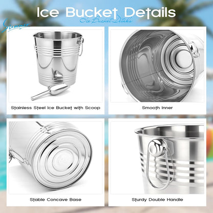 meekoo 10 Set 5.3 QT / 5 L Ice Bucket with Scoop Bulk, Stainless Steel Champagne Ice Bucket for Parties Insulated Wine Chiller Buckets with Handle to Keep Frozen Longer, Ideal for Cocktail Bar Wine