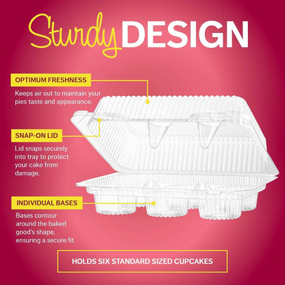 Plastic Cupcake Containers Boxes | 12 Compartment – 8 Pack | Disposable High Dome Dozen Cupcake Holder With Lid Bulk | Extra Sturdy Stackable Cupcake Boxes | Durable Muffin Packaging Transporter To Go