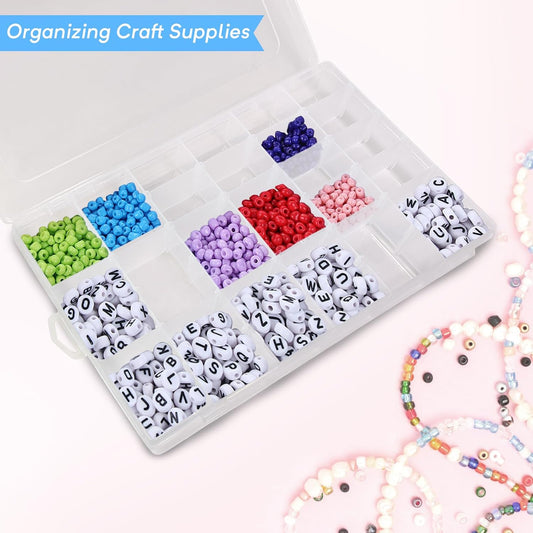 Guyuyii 4 Pack Clear Plastic Organizer Box - 36-Grid Adjustable Dividers Storage Container with Secure Lid - BPA-Free Small Part Case for Earrings, Jewelry, Fishing Lures, Screws & Hardware, No Handle