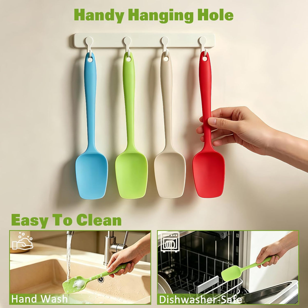 Silicone Spatula, Rubber Spoon Spatula Heat Resistant, One Piece Design Non-Stick Spoonula, Flexible Kitchen Scrapers with Stainless Steel Core for Baking, Mixing, Cooking