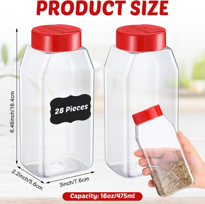 Mifoci 28 Pack 16 oz Black Plastic Spice Jars with Cap