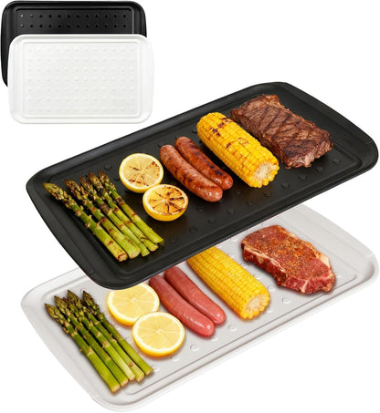 17 Inch Grilling Prep & Serve Trays with Non-Slip Base, Extra Thick,Warp-Resistant BBQ Platter Set for Cooking, Backyard Parties,Camping,Tailgating,Melamine Serving Trays for Food Prep,Red & Black