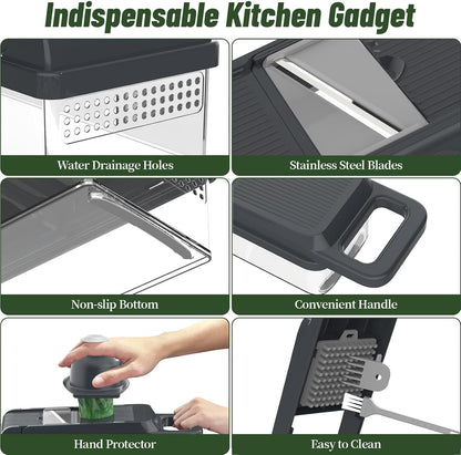 12-in-1 Vegetable Chopper 7 Blades, Veggie Cutter with Handle, Black/White