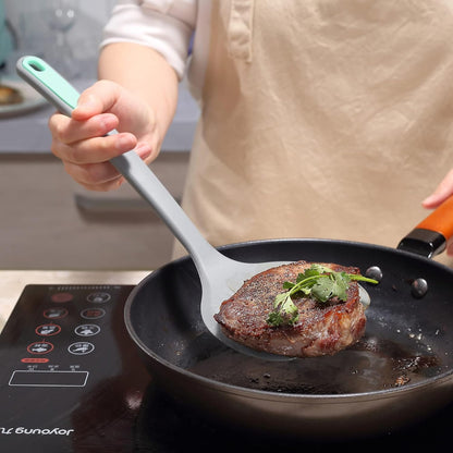 To encounter 5 Pieces Silicone Spatula Set, Non-Stick Silicone Turner Spatulas, Heat Resistance Cooking Utensils, Flip Turner for Fish, Egg, Pancake,Dishwasher Safe, Light Grey