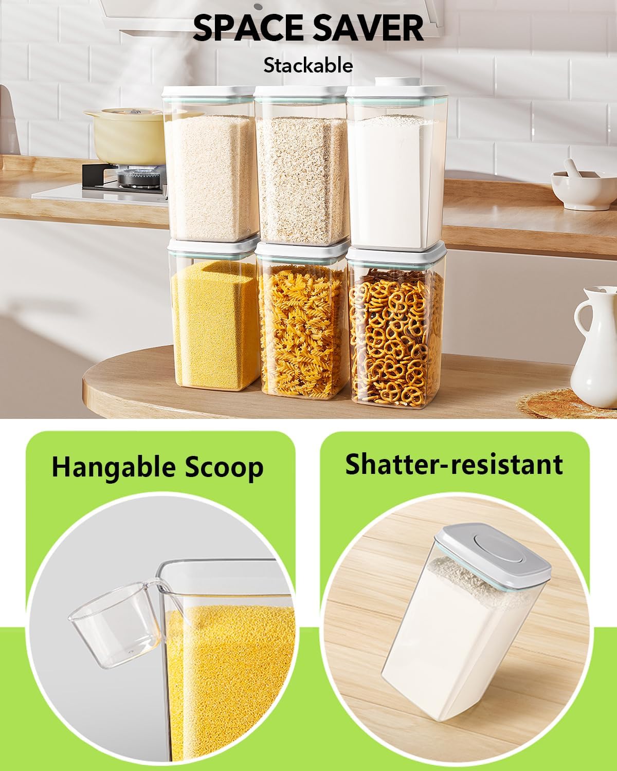Ankou Food Storage Container Sets, 2.8 Qt *2+ 4.2 Qt *4 Airtight Canisters with Lids and 130ml Scoop, BPA-Free Plastic Pantry Containers for Flour, Sugar, Rice