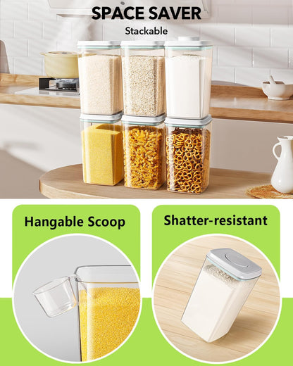 Ankou Food Storage Container Sets, 2.8 Qt *2+ 4.2 Qt *4 Airtight Canisters with Lids and 130ml Scoop, BPA-Free Plastic Pantry Containers for Flour, Sugar, Rice