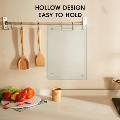 JAMBALAY Tempered Glass Cutting Boards for Kitchen, 16"x12" Clear Glass Cutting Board Set, 2Pcs Chopping Board with Rubber Non Slip Feet, Heat Resistant, Shatter Resistant, Dishwasher Safe