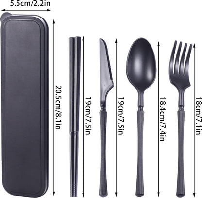 Reusable Travel Utensils Set with Case, Wheat Straw Portable Plastic Fork Spoon Knife Chopsticks Camping Cutlery, Eco-Friendly BPA Free Tableware Picnic Flatware for Kids Adults or Daily Use (Pink)