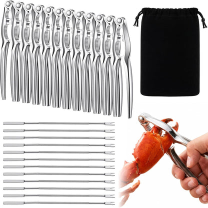 24 Pcs Crab Crackers And Tools Set, 12 Crab Leg Cracker Tool With 12 Stainless Steel Forks, Heavy Duty Seafood Nut Crackers For Lobster, Shrimp, Seafood Boil Party Supplies, Dishwasher Safe