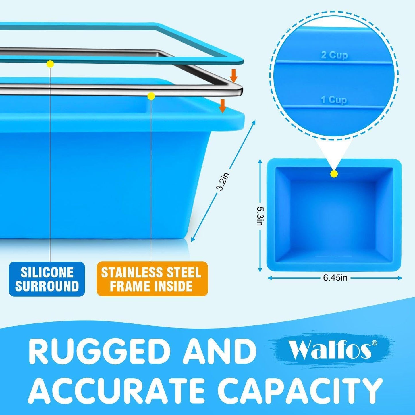 Walfos Silicone Freezer Tray with Lid - 1.5Cup Silicone Food Freezer Tray - Soup, Sauce, leftovers, Homemade Meal Prep Freezing Kitchen Storage Containers - 4pcs-blue