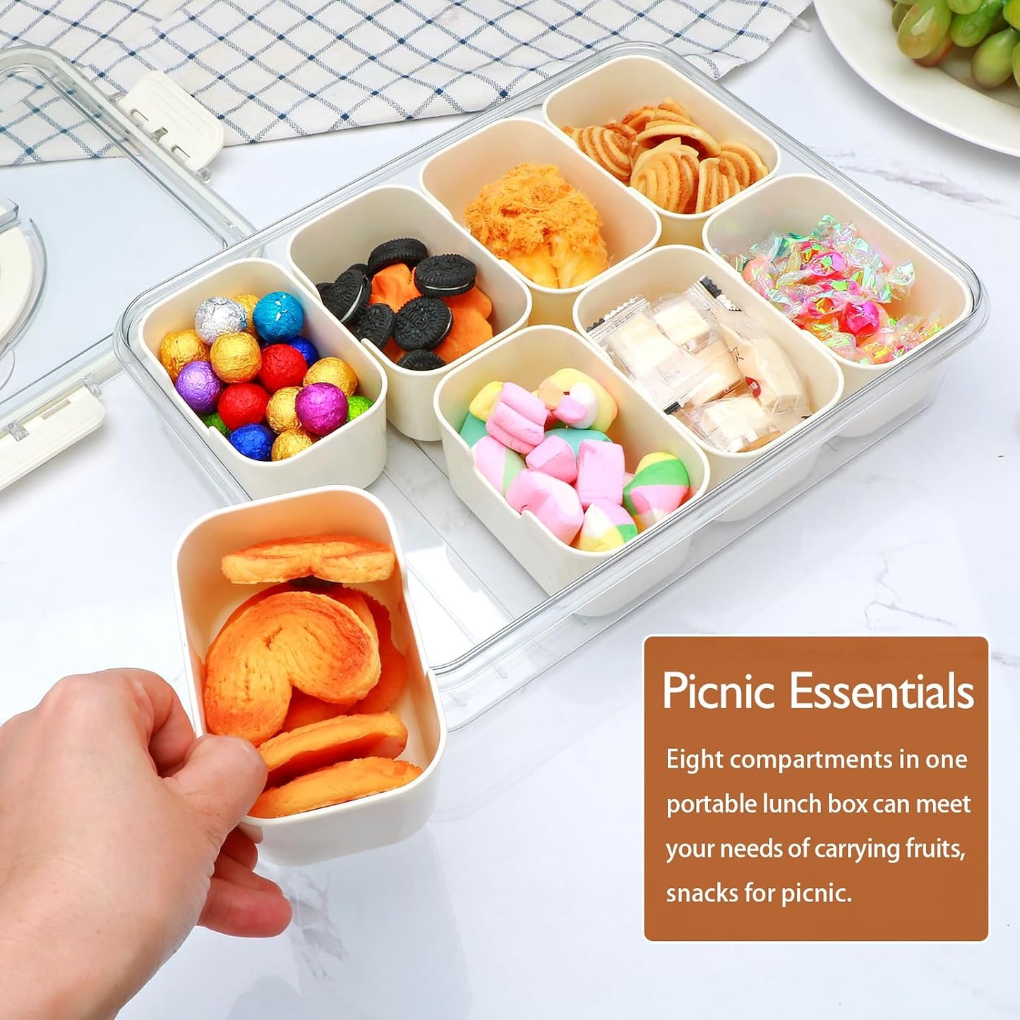 Reusable Divided Serving Tray with Lid,Snack Tray with Lid and Handle for Portable Snack Platters, Fruit Platters,Clear Snack Containers Ideal for Travel,Picnic,Party,2 Pcs