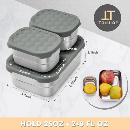 Tanjiae Small (1 CUP) Stainless Steel Snack Containers for Kids | Easy Open Leak Proof Food Containers with Silicone Lids - Perfect Metal Toddler Lunch Box for Daycare and School (8oz)