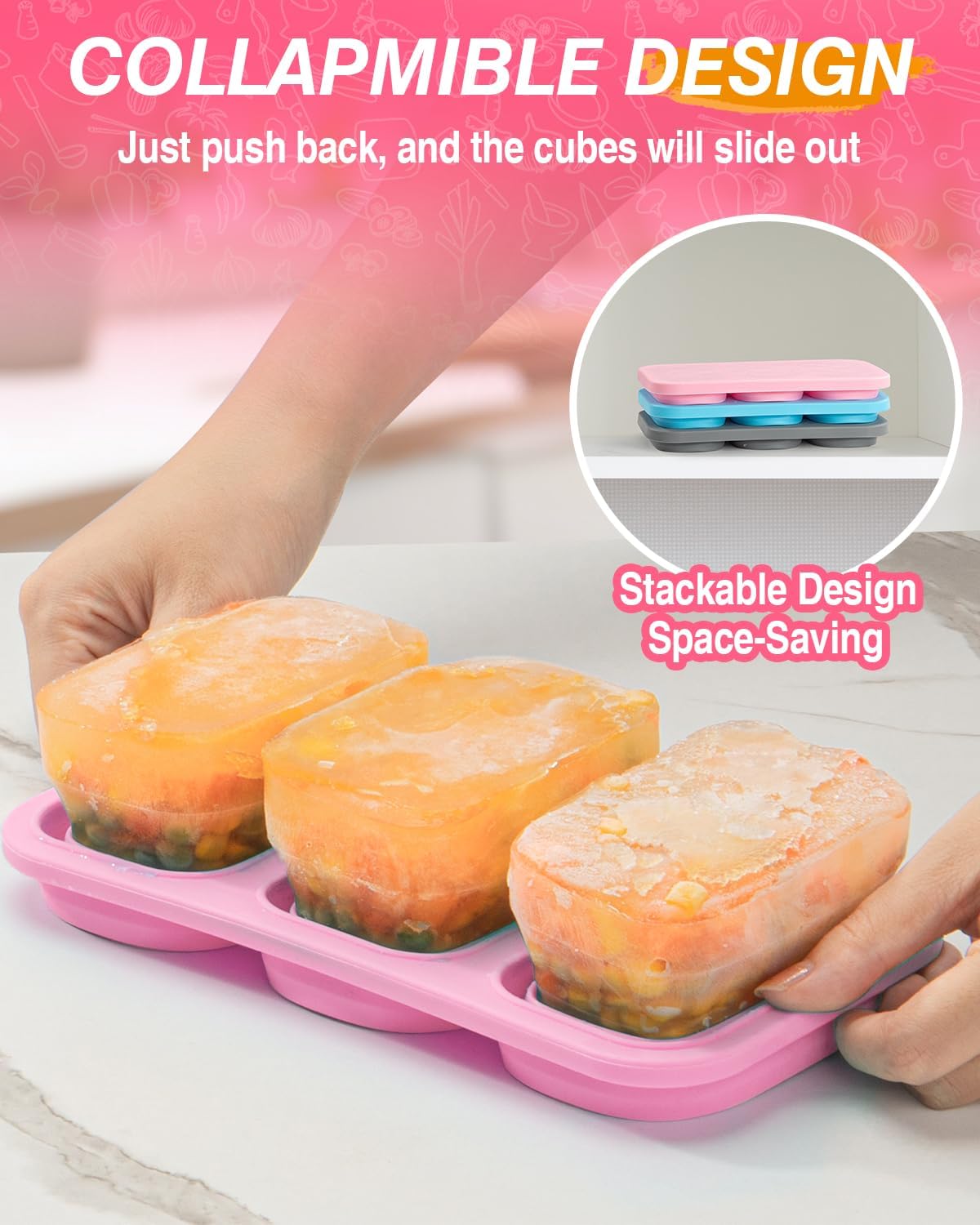 Silicone Freezer Trays With Lid, Stackable 1 Cup Silicone Freezer Molds, Easy To Use Soup Ice Cube Tray, Collapsible Freezing Molds for Meal Prep, Broth, Sauce, Leftovers, Soup Storage Gift Set