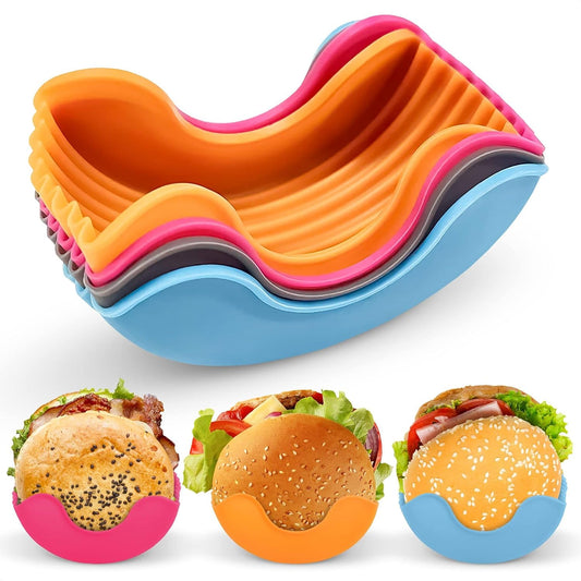 Hamburger Patty Freezer Containers with Lids, 4 Pack Silicone Burger Press Storage Trays for Freezing Ground Beef, Stackable Reusable Meal Prep Organizer