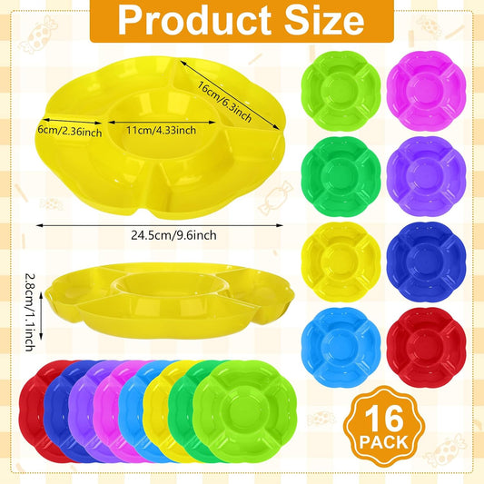 Zopeal 16 Pcs 5 Sectional Plastic Serving Tray Round Chip and Dip Serving Dish 10 Inch Fruit Veggie Platter Appetizer Plate with Dividers for Party Snack Candy Dish Platter(White)