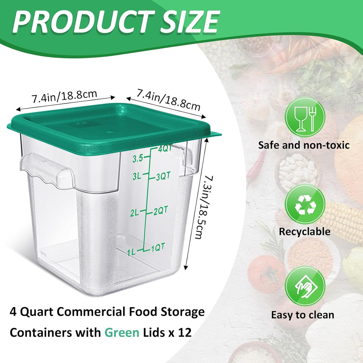 Yungyan 6 Pcs Commercial Clear Food Storage Containers 4 Qt Square Acrylic Airtight Food Storage Containers with Lids for Kitchen Restaurant Pantry Freezer Flour Sugar(Red)