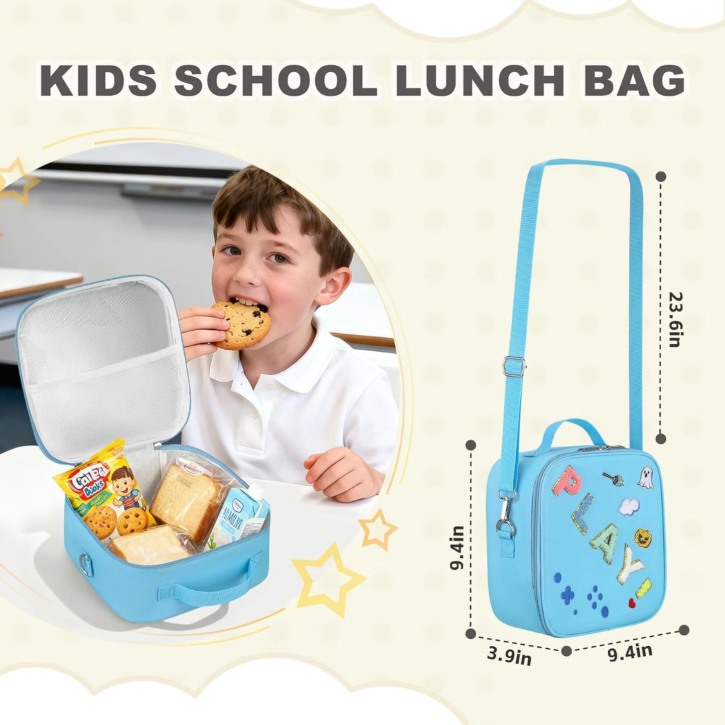 Kids Lunch Box for Kids Insulated Reusable Lunch Bag Tote Durable Children Leak-proof Lunchbox with Adjustable Shoulder Strap for School Daycare Travel Picnic (Navy - 3D Dinosaur)