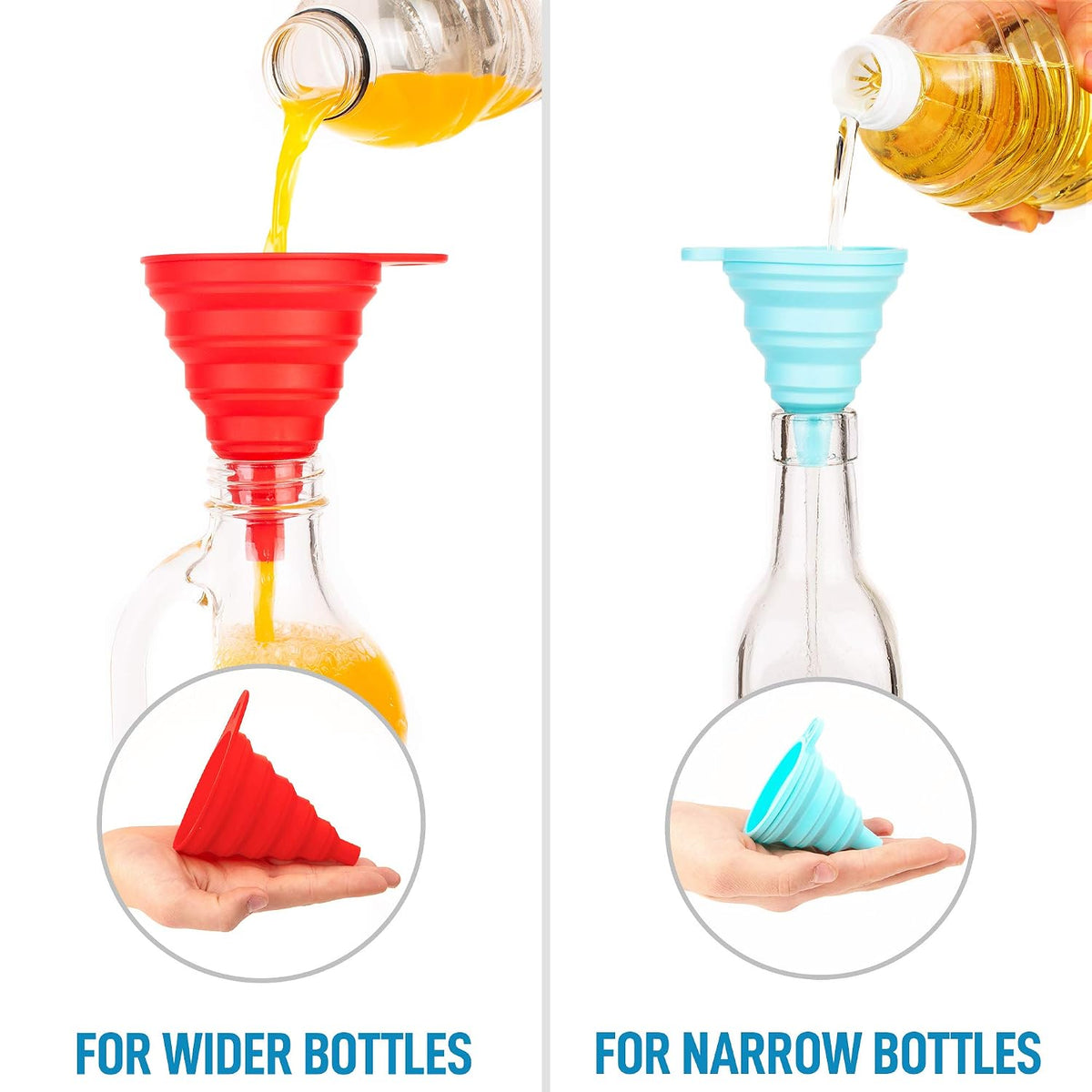 Zulay Kitchen 3-Piece Plastic Funnel Set - Large, Medium, and Small Kitchen Funnels Pouring Spout - for Filling Bottles Water Liquid, Protein Powder, Food Grade Cooking, Drink, Paint, Lotion, Kids