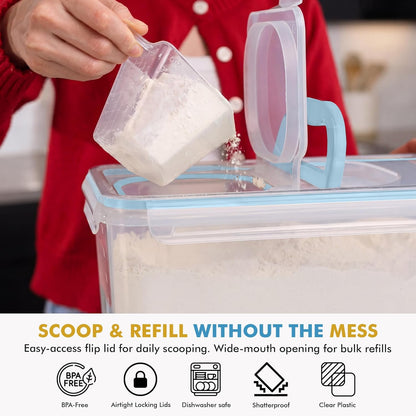 Shazo 2 PC (11L | 372 oz) Flour Sugar Storage Containers with Spout Lid & Easy Carry Handle - BPA Free Extra Large Airtight Food Storage Containers with Lids - Rice Canisters Sets for Kitchen & Pantry