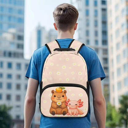Cute Capybara Pizza Backpack for Girls, 5 Pcs Boys School Bag Set for Kids, 17 Inch Backpacks Lunch Pencil Box Reusable Utensils Case Set for Middle Elementary School, 3rd Grade Backpack