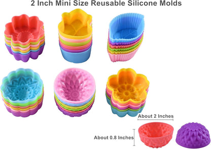 36Pcs Silicone Cupcake Liners, Multi Flower Shapes Baking Cups, 2 Inch Mini Size Reusable Silicone Molds