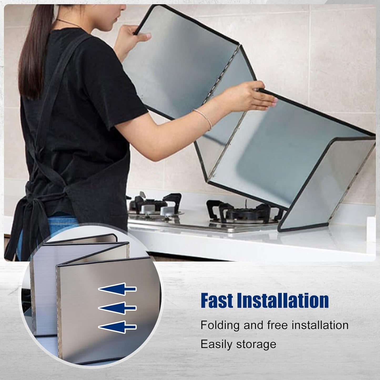3 Sided Splatter Guard,Foldable Stainless Steel Oil Splatter Screens for Frying,Oil Splash Insulation Board,Nonstick Oil Splatter Guard Stove Insulation Board(L: 15" x W: 11.4" x H: 12")