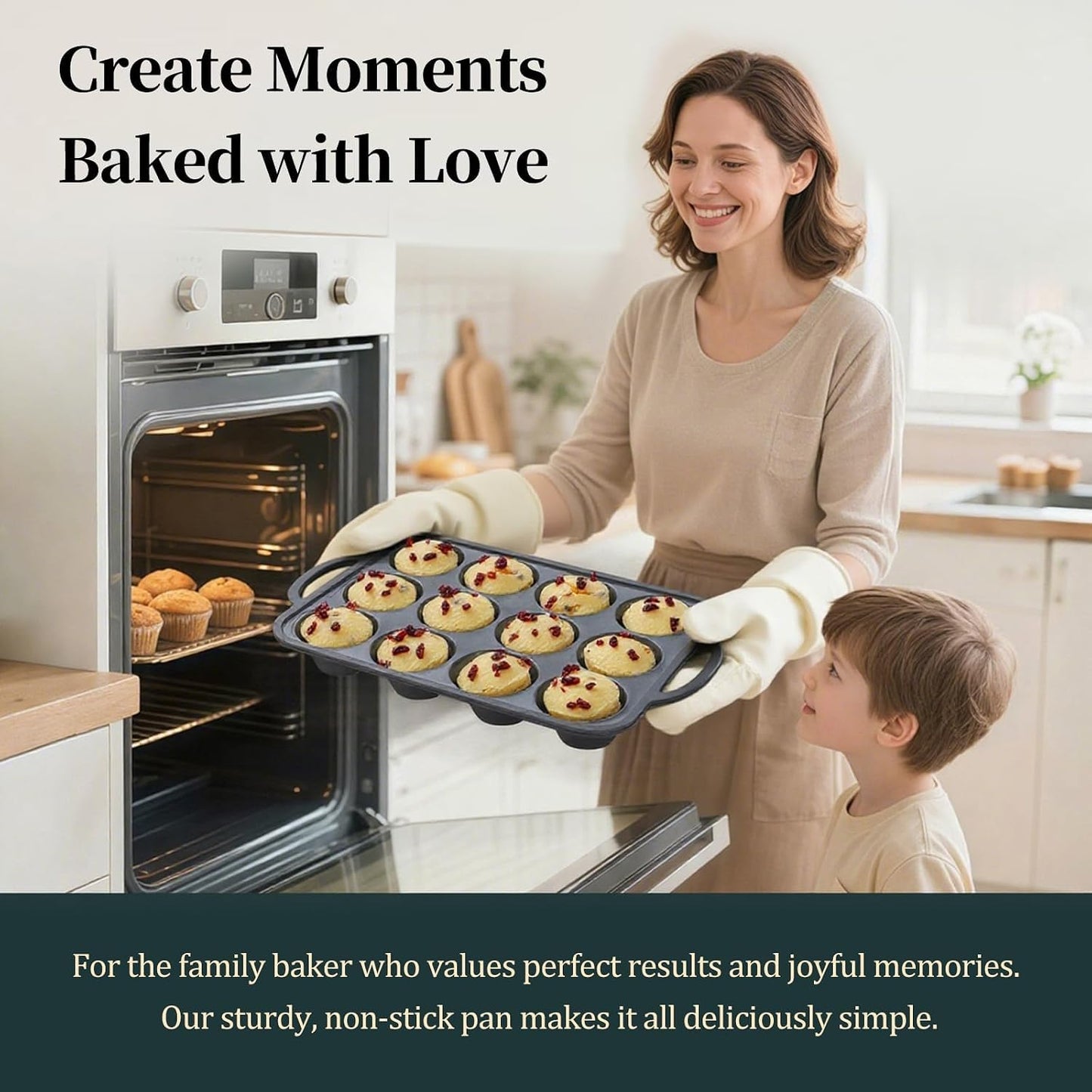 Silicone Muffin Pan with Metal Frame, 12-Cup Non-Stick Baking Pan for Cupcakes & Muffins, Dishwasher Safe & BPA Free, Durable for Meal Prep & Oven Use