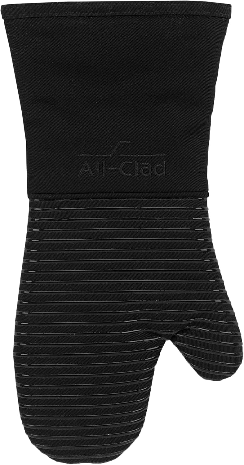 All-Clad Silicone Oven Mitts: Heat Resistant up to 500 Degrees - 100% Cotton & Silicone, 14"x7" Oven Mitt for Kitchen and Barbeque, Pewter